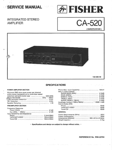 Fisher CA-520 CA-520 stereo amplifier Service manual